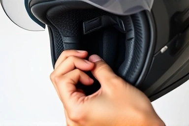 Close-up of motorcycle helmet interior padding for a perfect fit.