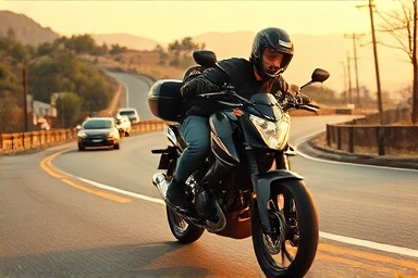 Rider enjoying versatile middleweight motorcycle on scenic road