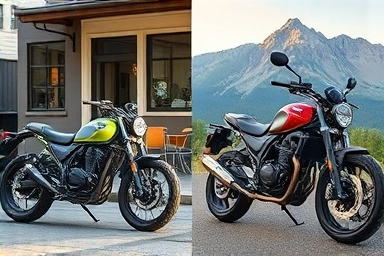 Diverse middleweight motorcycle styles: classic scrambler and sporty naked