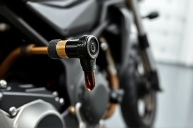 Motorcycle engine oil dipstick showing oil level