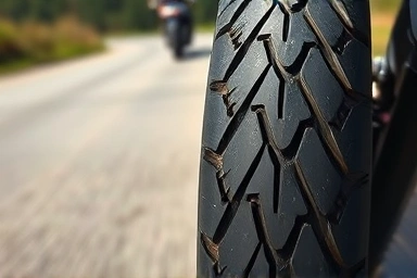 Motorcycle tire contact patch on road