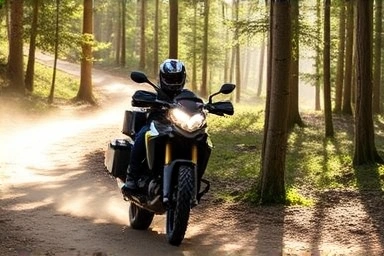 Suzuki V-Strom 800DE on a forest trail