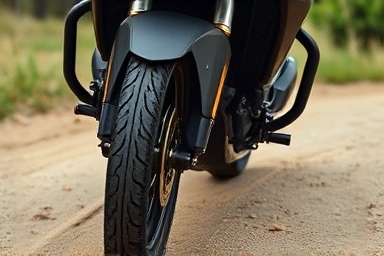 Suzuki V-Strom 800DE front wheel on rough terrain