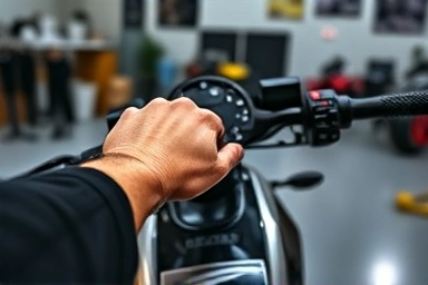 Rider's hand on 2025 Yamaha MT-09 handlebars, advanced controls