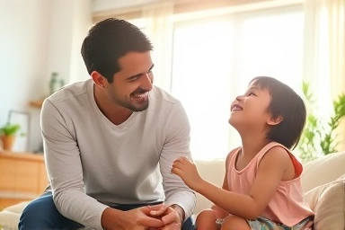 Parent and child enjoying quality time together in a bright home.