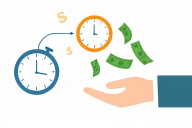Abstract representation of timely financial benefit transfer.
