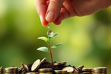 Symbol of nurturing child growth with financial support.