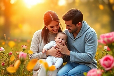 Happy family receiving financial support for child.