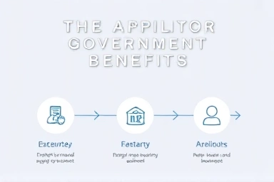 Streamlined government benefit application process icons.