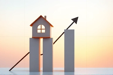 Symbolic rising graph with house icon for housing success.