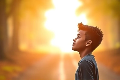 Young person looking towards a hopeful future path.