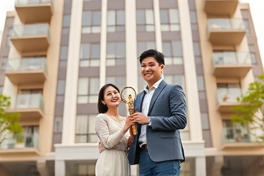 Happy couple symbolizing new home ownership and future.