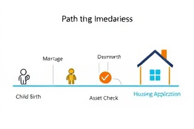 Symbolic infographic of housing application process milestones.