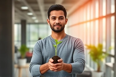 Entrepreneur receiving golden funding for startup growth.