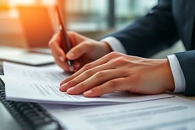 Hands organizing documents for business funding application