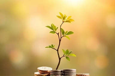 Thriving small business sapling with coins as leaves