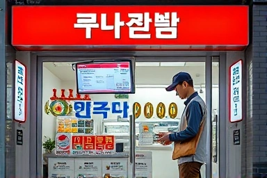 Modern Korean small business with digital technology.