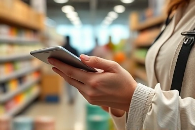 Small business owner using digital tools for management.