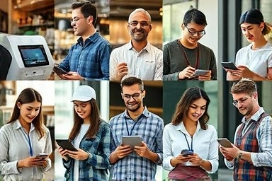 Diverse small business owners benefiting from smart tech.