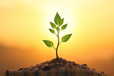 Symbol of business growth and opportunity, a sprouting seed becoming a tree.