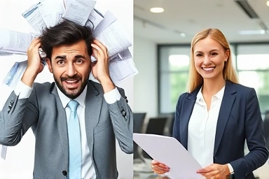 Contrast of business struggles and professional success with support.