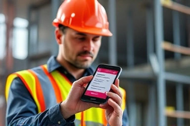 건설 현장 근로자가 실업급여 수급 중 근로 소득 신고 방법을 확인하는 모습