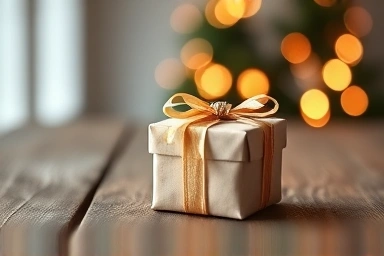 Thoughtful small gift box, festive atmosphere, elegant presentation.