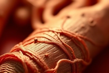 최상급 천삼 홍삼 뿌리의 섬세한 질감과 희소성