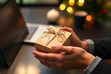 Giving a thoughtful Christmas gift to a colleague.