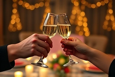 Couple toasting champagne for Christmas celebration
