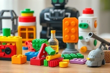 Assortment of educational and creative toys for boys.