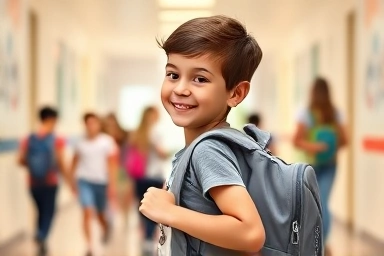 초등학생이 편안하게 메고 있는 가볍고 실용적인 책가방