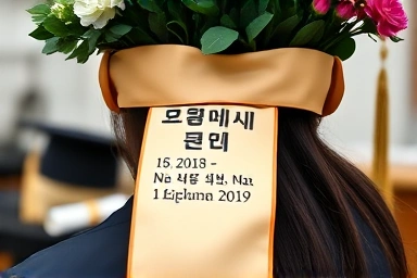 졸업식 인간 화환 리본 문구 디테일