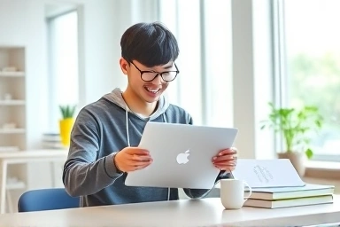 대학생이 맥북 에어 M3를 언박싱하는 모습