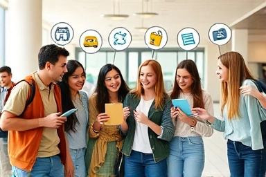 대학생들이 다양한 체크카드 혜택을 비교하는 모습