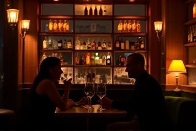 Intimate cocktail bar for romantic dates, cozy ambiance