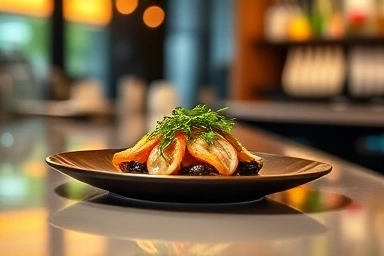 Gourmet Japanese fusion dish at a sophisticated quiet bar