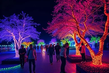 Magical night view of Everland Romantic Illumination with glowing lights