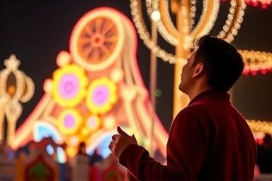 Couple enjoying the romantic light displays at Everland