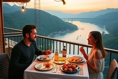 Couple enjoying private BBQ with river view in Gapyeong.