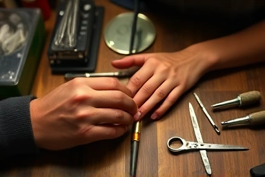 Couple's hands designing a custom silver ring