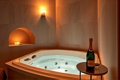 Romantic couple's spa experience with champagne.