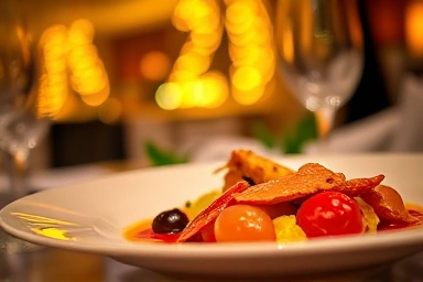 Gourmet dish served at a festive hotel year-end party.