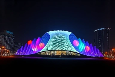 Artistic night illumination of Songdo's unique architecture
