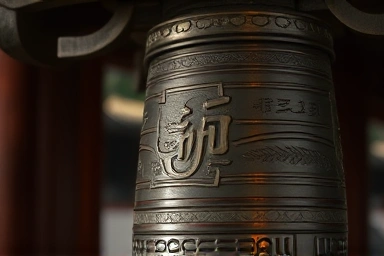 Close-up of a traditional Korean bell, symbolizing history and hope.