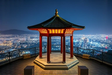 Bukak Skyway pavilion with Seoul night cityscape