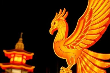 Intricate Korean cultural light art sculpture at night