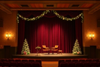 Cozy theater stage with romantic year-end decorations
