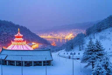 Magical winter festival landscape in Gangwon province, South Korea.