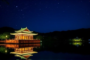 Magical night view of Donggung Palace and Wolji Pond, Gyeongju.